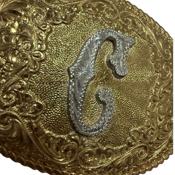 El Arturo Crumrine Vintage Belt Buckle C Western Bronze Yellowstone Ranch Signed - Picture 2 of 7